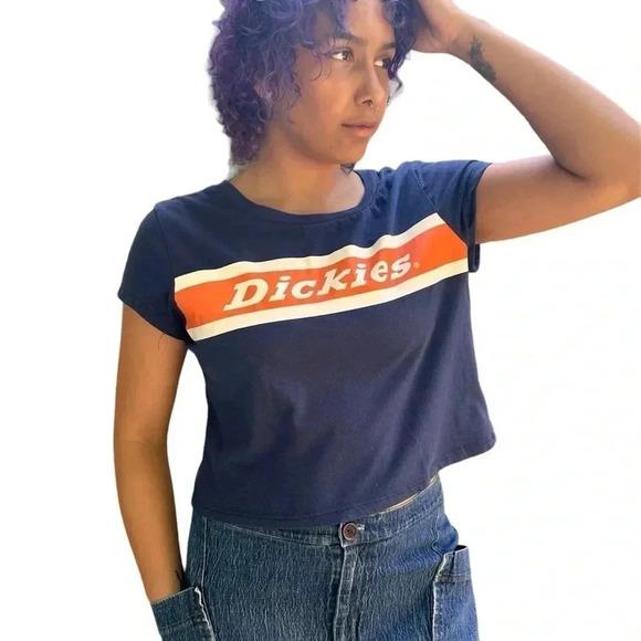 Dickies crop top tshirt, XL, navy blue with classic logo - Picture 2 of 8